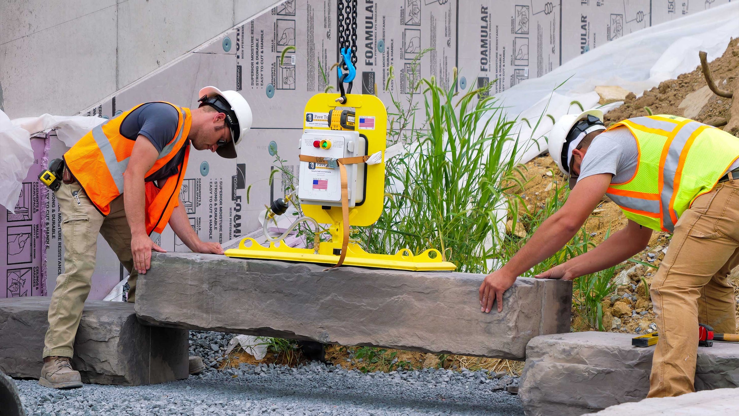 suction equipment picking up slab