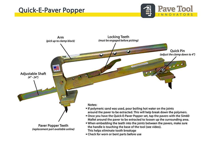 Quick-E-Paver Popper, Paver Remover, Paver Extractor