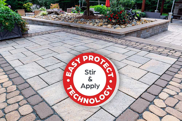 quick-e-paver protectant, 5gallons, 5gal, protect pavers, patio, walkway, shield, grime, finished patio, beautiful, job
