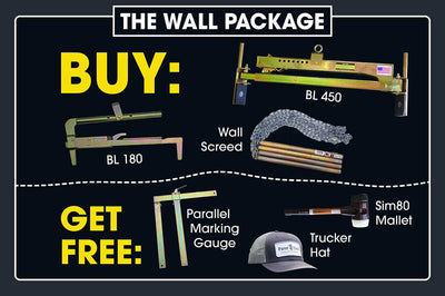 Promotional graphic for 'The Wall Package' with tools and items included.