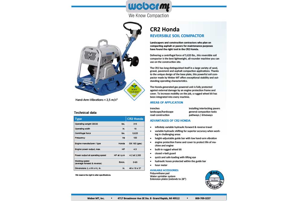 Weber CR2 Compactor Specification Sheet