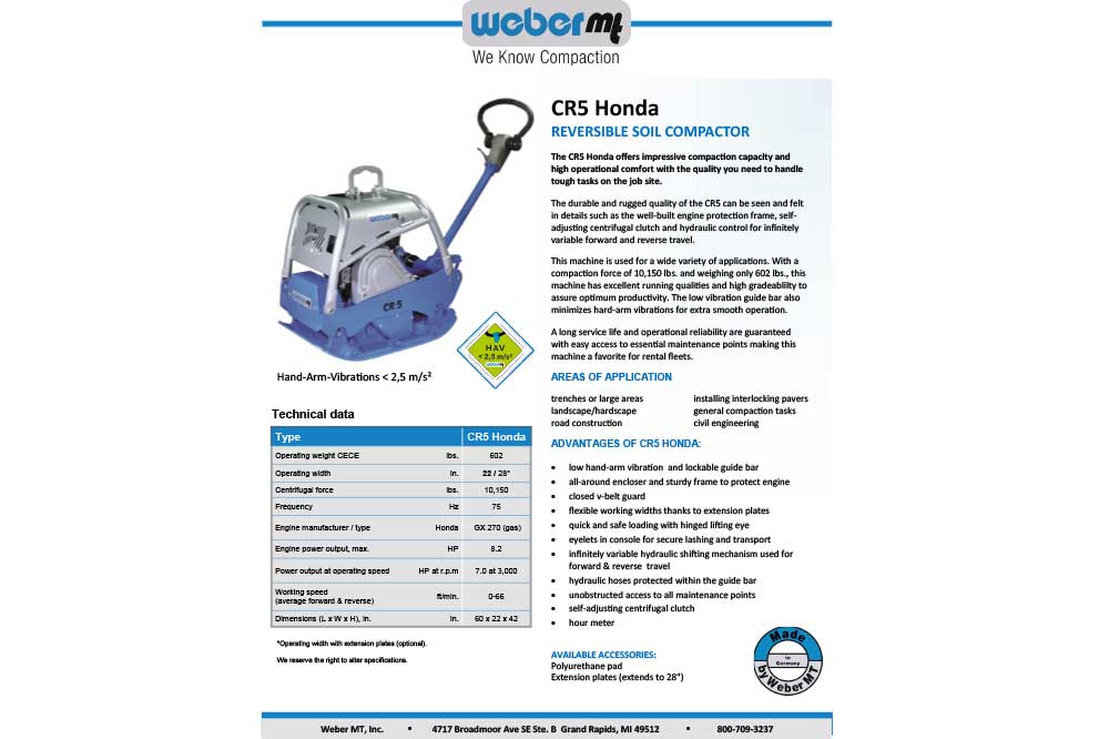 Weber CR5 Compactor Specification Sheet